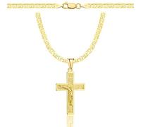 AMAR OPRAVA Gold Damen/Herren Kette mit einem 925/585 Kreuz, original geflochten, Breite 3,8 mm, Goldkette- Halskette, kreuz kette gold 585, 50 cm