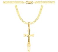 AMAR OPRAVA Gold Damen/Herren Kette mit einem 925/585 Kreuz, original geflochten, Breite 3,8 mm, Goldkette- Halskette, kreuz kette gold 585, 60 cm