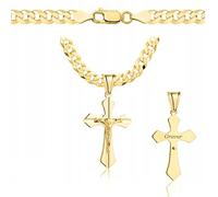 AMAR OPRAVA goldkette herren mit kreuz 585 Gravur, Kette Herren 925/585 - kreuz kette gold 585 massiv - 5 mm Halskette Panzerung, vergoldetes Silber, 50 cm