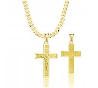 AMAR Panzerkette vergoldet 925 585 Silber mit Kreuzanhänger - Halskette Gold Silber Herren Damen 3,8 mm breit - religiöse Kette Kreuz Schmuck Geschenk Taufe Kommunion Konfirmation hochwertig 70 cm