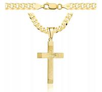 AMAR PRAGNA Goldkette Herren Mit Kreuz 585, Kette 925/585 - Massiv 5 mm, 50 cm - Kreuzkette - Panzerkette Gold