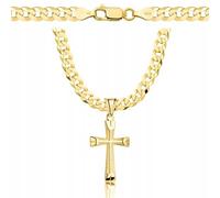 AMAR PRAGNA Goldkette Herren Mit Kreuz 585, Kette 925/585 - Massiv 5 mm, 50 cm - Kreuzkette - Panzerkette Gold