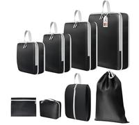 AMATHINGS Kompressionstaschen 8er Set in Schwarz mit bis zu 60% Platzersparnis, Wasserdichte Packing Cubes Packwürfel Kofferorganizer Kleidertaschen für Reise Koffer Rucksack