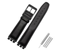 AMAUPCKCA 17mm 19mm Armband for Swatch Rindsleder Uhrenarmband Schwarz/Braun/Weiß Wasserdichter Edelstahlverschluss Herren Damen Business Armband(Black bk,17mm)