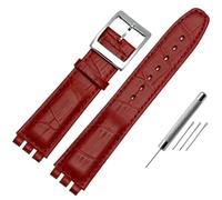 AMAUPCKCA 17mm 19mm Armband for Swatch Rindsleder Uhrenarmband Schwarz/Braun/Weiß Wasserdichter Edelstahlverschluss Herren Damen Business Armband(Red Silver,17mm)