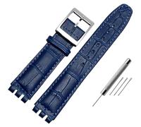 AMAUPCKCA 17mm 19mm Armband for Swatch Rindsleder Uhrenarmband Schwarz/Braun/Weiß Wasserdichter Edelstahlverschluss Herren Damen Business Armband(Dark Blue Silver,17mm)