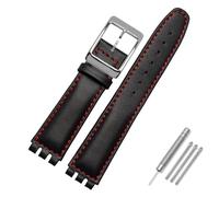 AMAUPCKCA 17mm 19mm Armband for Swatch Rindsleder Uhrenarmband Schwarz/Braun/Weiß Wasserdichter Edelstahlverschluss Herren Damen Business Armband(Black Red line sk,19mm)