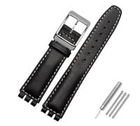 AMAUPCKCA 17mm 19mm Armband for Swatch Rindsleder Uhrenarmband Schwarz/Braun/Weiß Wasserdichter Edelstahlverschluss Herren Damen Business Armband(Black White sk,17mm)