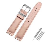 AMAUPCKCA 17mm 19mm Armband for Swatch Rindsleder Uhrenarmband Schwarz/Braun/Weiß Wasserdichter Edelstahlverschluss Herren Damen Business Armband(Pink sk,17mm)