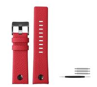 AMAUPCKCA Echtes Lederarmband for Diesel DZ7395, 7370 und 7257, Litschi-Print, rotes Armband mit Nieten, erhältlich in den Größen 22, 24, 26, 28 und 30 mm.(Red black rivet,28mm)