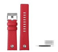 AMAUPCKCA Echtes Lederarmband for Diesel DZ7395, 7370 und 7257, Litschi-Print, rotes Armband mit Nieten, erhältlich in den Größen 22, 24, 26, 28 und 30 mm.(Red silver rivet,22mm)