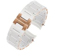 AMAUPCKCA Silikon-Stahlarmband for Armani AR5906 AR5905 AR5890 AR5889 5858 5920 Mann 23 mm Frau 20 mm Gummiarmband for Uhrenarmband(White Rose Button,20mm)