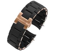 AMAUPCKCA Silikon-Stahlarmband for Armani AR5906 AR5905 AR5890 AR5889 5858 5920 Mann 23 mm Frau 20 mm Gummiarmband for Uhrenarmband(Black Rose Button,23mm)