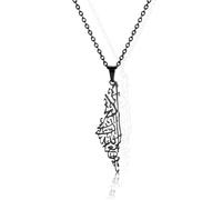 Amaxer Israel Palästina Karte Halskette Anhänger Halskette für Männer Land Geographie Edelstahl Schmuck Geschenk Kette Halskette (Israel Palästina Karte-B)