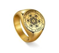Amaxer Metatron's Cube Ring für Herren, Edelstahl, Vintage, heilige Geometrie, spiritueller Schutz, Amulett, Statement-Band für Männer und Frauen, 9-12, Edelstahl, Kein Edelstein