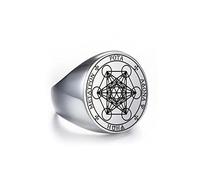 Amaxer Metatron's Cube Ring für Männer Edelstahl Vintage Heilige Geometrie Spiritueller Schutz Amulett Silberfarbenes Statement Band (10)