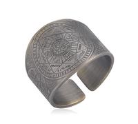 Amaxer Sieben Erzengel Ring für Männer Metatrons Würfel Edelstahl Das Siegel von Solomon Tetragrammaton Erzengel Schutz Verstellbarer Ring Statement Band für Männer Frauen
