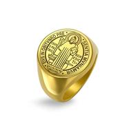 Amaxer Siegelring für Herren, Heiliger Benedikt von Nursia, Medaille, religiöser Schutz, Amulett, Edelstahl, Punk-Statement-Ring (Gold, 22mm)