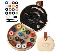 Amaxiu Mini Reise Nähset, luxuriöses tragbares Näh Reparaturset mit faltbarem Leder Organizer Etui, anfängerfreundliches Heimwerker Handnähzubehör mit Faden, Schere, Nadel, Knopfstiften