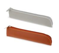 Amaxiu PU Leder Federmäppchen, schmal, 2 Stück kleines Stiftetui für 4-6 Stifte tragbare Schreibwarentasche Kosmetiktasche minimaler Aufbewahrungstasche mit Reißverschluss(Brown+Grau)