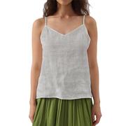 Amazhiyu Damen Leinen Tops Sommer Ärmellos Spaghetti Trägershirt Blumendruck Crop Tanktop V-Ausschnitt Sommertop Tshirt Trägertop Blusentops Basic Oberteil Top Vest, Leinen, S