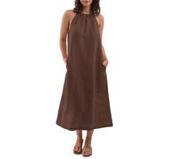 Amazhiyu Damen-Maxikleid aus Leinen, ärmellos, mit Gürtel und Taschen, Kaffee, X-Klein