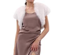 Amazhiyu Fell Brautjacke, Kurzarm Brautstola Bolero Damen, Crop Hochzeitsjacke Kunstpelz Stola, Kurz Kunstfell Winter Jacke Cardigan Offen Front für Abendkleid Hochzeit Festlich, Weiß, S