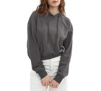 Amazhiyu Hoodie Damen, Crop Pullover Kurz Sweatshirt Mit Kapuze Langarm Kapuzenpullover Basic Einfarbig Pulli Herbst Winter Oberteil Tops, Karbon Grau, L