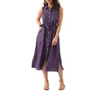 Amazhiyu Leinenkleider Blusenkleid Damen, Damenkleider Hemdkleid Maxikleider Sommer Kleider Ärmellos Sommerkleid Strandkleid Hemdblusenkleid Kleid Lang Elegant Mit Taschen und Hüftgürtel, Violett, XL