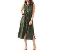 Amazhiyu Leinenkleider Blusenkleid Damen, Damenkleider Hemdkleid Maxikleider Sommer Kleider Ärmellos Sommerkleid Strandkleid Hemdblusenkleid Kleid Lang Elegant Mit Taschen und Hüftgürtel, Grün, XL