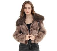 Amazhiyu Pelzmantel Damen, Felljacke Kunstfell Jacke Kunstpelz Mantel Pelzjacke Plüschmantel Plüschjacke Wintermantel Jacken Faux Fur Coat Mit Reißverschluss, Braun, XL