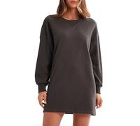 Amazhiyu Sweashirt Damen Oversized Pullover Lang Hoodie Ohne Kapuze Damenpullover Longshirt Langarm Tops Baumwolle Langarmshirt Basic Rundhalsausschnitt Oberteile Herbst Winter, Karbon Grau, S