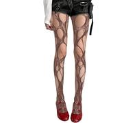 Amazleer Damen Netzstrumpfhose mit Rissen, unregelmäßig, Distressed Loch, Netzstrümpfe, Y2k Spitze, durchscheinende Strumpfhose, Braun, Einheitsgre