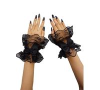 Amazleer Damen Spitze Manschetten Lolita mit Schleife Hochzeit Handgelenk Länge Fingerlose Braut Abschlussball Handschuhe, Schwarz, Einheitsgröße