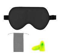 Amazon Basics Geschwungene Schlafmaske aus echter, natürlicher Maulbeerseide mit verstellbarem Band, Schwarz