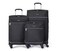 Amazon Basics Softside-Koffer Set, 3-teilig (53 cm, 64 cm, 76 cm), Mit 4 Multidirektionalen 360°-Spinnerrädern, Stauraum, Reißverschlusstasche und Riemen, Teleskopgriff, Schwarz