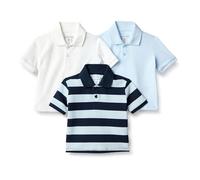 Amazon Essentials Baby Jungen Poloshirt aus Baumwoll-Stretch, 3er-Pack, Hellblau/Weiß/Rugby-streifen, 12 Monate