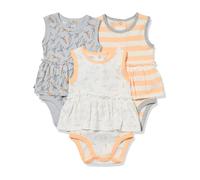 Amazon Essentials Baby Mädchen Ärmellose Bodysuit-Kleider, 3er-Pack, Grau Carrots/Hellorange Rugby-Streifen/Weiß Kaninchen, 24 Monate