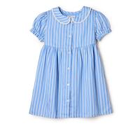 Amazon Essentials Baby-Mädchen, Peter-Pan-Passform und ausgestelltes Baumwoll-Satin-Kleid, blau-weiß gestreift, 3-6 Monate