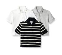 Amazon Essentials Baby Mädchen Poloshirt aus Baumwoll-Stretch, 3er-Pack, Hellgrau Meliert/Streifen/Weiß, 18 Monate