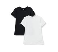 Amazon Essentials Damen Active Quick Dry Tech Stretch Kurzarm-T-Shirt mit Rundhalsausschnitt (in Übergröße erhältlich), 2er-Pack, Schwarz/Weiß, S