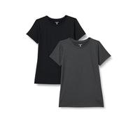 Amazon Essentials Damen Active Quick Dry Tech Stretch Kurzarm-T-Shirt mit Rundhalsausschnitt (in Übergröße erhältlich), 2er-Pack, Graphit Heide/Schwarz, S