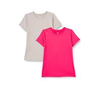 Amazon Essentials Damen Active Quick Dry Tech Stretch Kurzarm-T-Shirt mit Rundhalsausschnitt (in Übergröße erhältlich), 2er-Pack, Beige/Intensive Rosa, M
