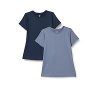 Amazon Essentials Damen Active Quick Dry Tech Stretch Kurzarm-T-Shirt mit Rundhalsausschnitt (in Übergröße erhältlich), 2er-Pack, Marineblau/Schiefergrau, XS