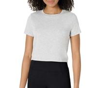 Amazon Essentials Damen Active Soft Cotton Leichtes Bauchfreies Yoga-Workout-T-Shirt mit Rundhalsausschnitt und Kurzen Ärmeln, Hellgrau Meliert, S