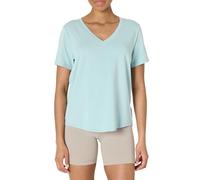 Amazon Essentials Damen Active Soft Cotton Leichtes Yoga-Workout-T-Shirt mit V-Ausschnitt und Kurzen Ärmeln, Relaxed Fit, Hellblau, L