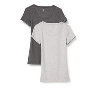 Amazon Essentials Damen Basic U-Ausschnitt T-Shirt mit Flügelärmeln aus Modal-Baumwolle, Schmaler Passform, 2er-Pack, Dunkelgrau Meliert/Hellgrau Meliert, L