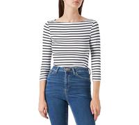 Amazon Essentials Damen Bateau-Ausschnitt T-Shirt mit 3/4-Ärmeln, Schmale Passform, Weiß Streifen, L