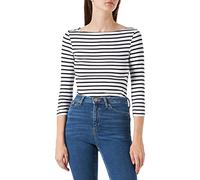 Amazon Essentials Damen Bateau-Ausschnitt T-Shirt mit 3/4-Ärmeln, Schmale Passform, Weiß Streifen, XL