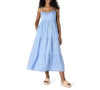 Amazon Essentials Damen Fit and Flare Empire-Taille Baumwollsatin gestuftes Maxikleid blau-weiß gestreift, Größe XS